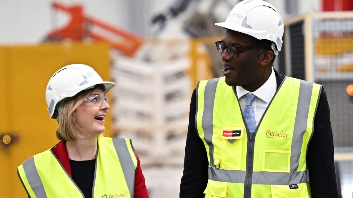 British Prime Minister Liz Truss and Chancellor of the Exchequer Kwasi Kwarteng visit Berkeley Modular, in Northfleet, Kent, Britain,Friday, Sept. 23, 2022.