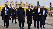 Polish President Andrzej Duda, 4th left, Danish PM Mette Frederiksen, 4th right, and Polish PM Mateusz Morawiecki, 2nd right, at the Baltic Pipe inauguration, Budno, 27/9/2022