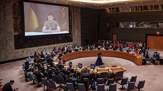 Le président ukrainien Volodymyr Zelenskyy s'adresse au Conseil de sécurité des Nations Unies par vidéoconférence, mardi 27 septembre 2022,