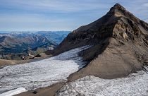 Le galcier de Tsanfleuron dans le massif des Diablerets, en Suisse, a son plus bas historique, photo aérienne prise le 13 septembre 2022