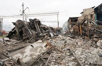 Debris of a railway depot ruined after a Russian rocket attack in Kharkiv, Ukraine