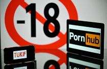 Логотипы порносайтов на фоне знака "Запрещено людям младше 18 лет"