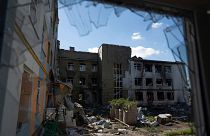 Vista de una escuela que fue utilizada como base militar rusa en la recientemente liberada ciudad de Izium, Ucrania, el 21 de septiembre de 2022.