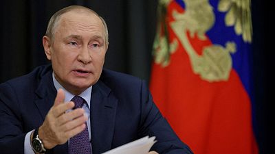 Russian President Vladimir Putin chairs a meeting via video link in Sochi, Russia September 27, 2022.