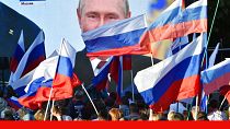 Discours du président russe Vladimir Poutine retransmis sur écran géant - Moscou, le 30/09/2022)