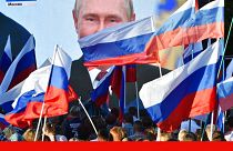 Discours du président russe Vladimir Poutine retransmis sur écran géant - Moscou, le 30/09/2022)