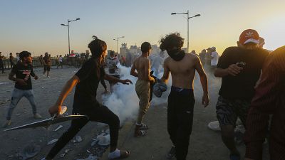 Protestos violentos no centro de Bagdade, a capital do Iraque