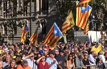 Detalle de la manifestación del sábado en conmemoración del 1-O en Barcelona.