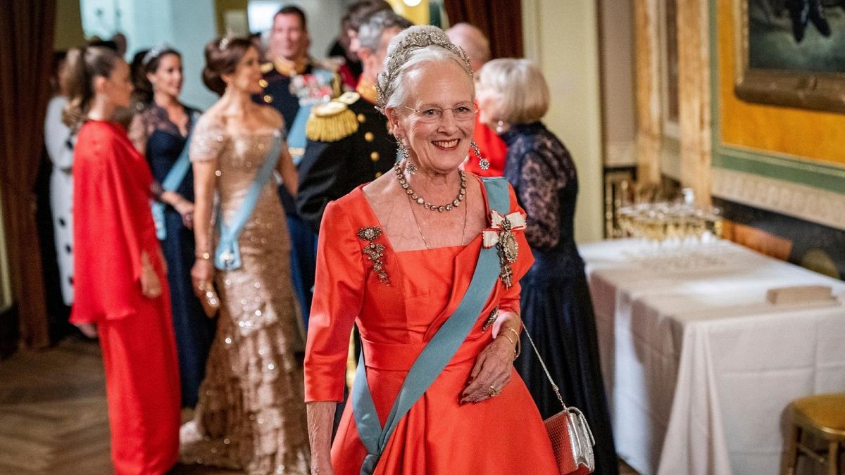 Queen Margrethe II of Denmark greets guests during a break at the Danish Royal Theatre to mark the 50th anniversary of her accession to the throne in Copenhagen, 10 Sept 2022