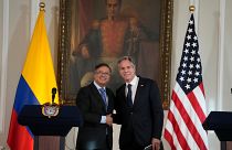El Secretario de Estado Antony Blinken y el presidente de Colombia Gustavo Petro en el Palacio Presidencial de Narino en Bogotá, Colombia, el 3 de octubre de 2022.