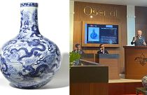 Le vase chinois de forme Tianqiuping s'est vendu pour plus de neuf millions d'euros charge comprise - Capture vidéo