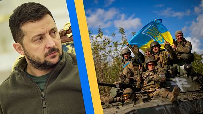 Volodymyr Zelensky / Des militaires ukrainiens entre Izioum et Lyman, Ukraine, le 4 octobre 2022