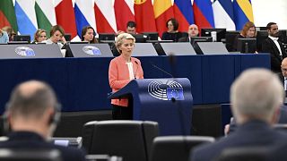 La présidente de la Commission européenne, Ursula von der Leyen, lors d'une déclaration devant les députés du Parlement européen, le 5 octobre 2022