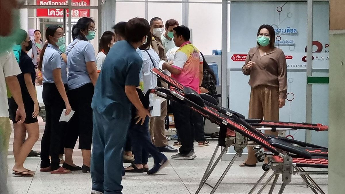 Residents line up to donate blood a the local hospital for victims of the attack.