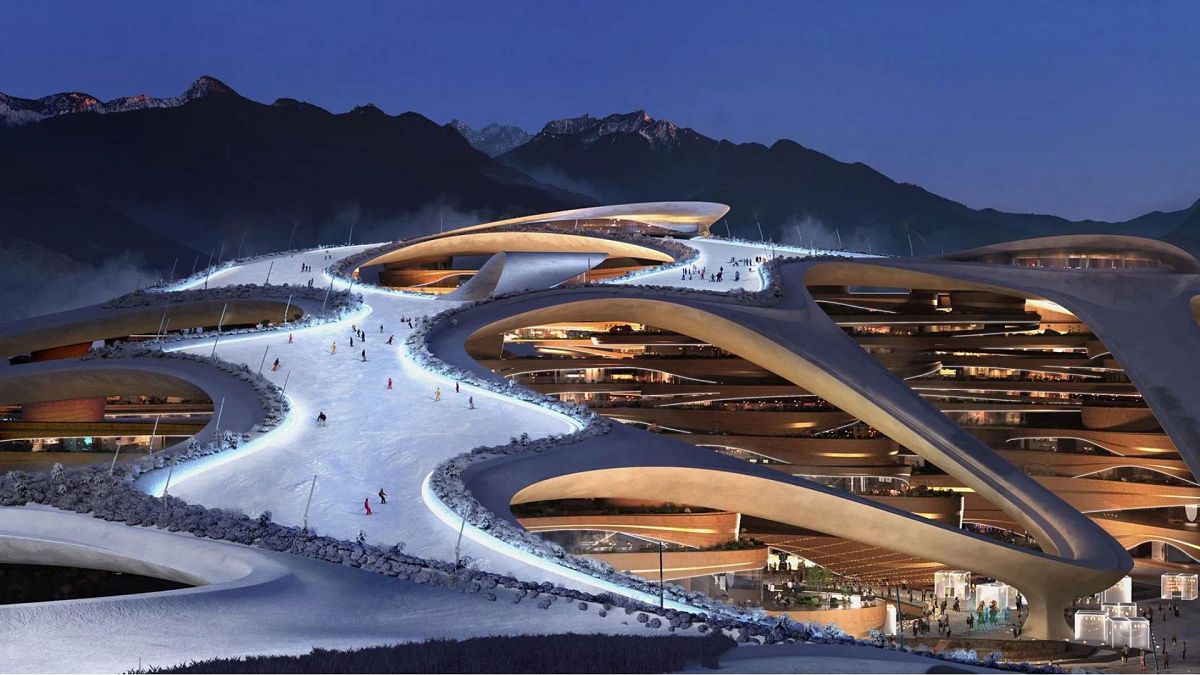 A rendering of what the Trojena ski resort in Neom will look like 