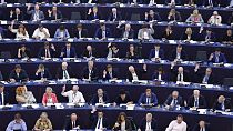 Parliament members vote on a policy directive, Wednesday, Sept. 14, 2022 at the European Parliament in Strasbourg, eastern France. 