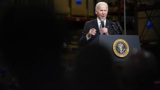 Joe Biden, lors d'un discours prononcé dans un entrepôt de la firme IBM à Poughkeepsie, dans l'Etat de New York, le 6 octobre 2022