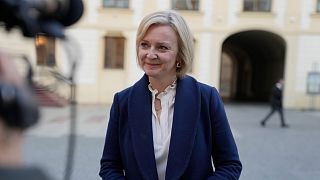 British Prime Minister Liz Truss makes a press statement after a meeting of the European Political Community at Prague Castle in Prague, Czech Republic, Thursday, Oct 6, 2022