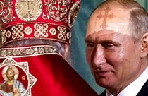 Russian Orthodox Patriarch Kirill talks to President Vladimir Putin