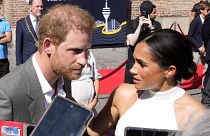 Britain's Prince Harry, left, and Meghan, Duchess of Sussex, Tuesday 6 Sept 2022.