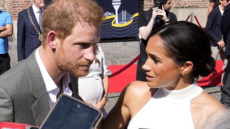 Britain's Prince Harry, left, and Meghan, Duchess of Sussex, Tuesday 6 Sept 2022. 