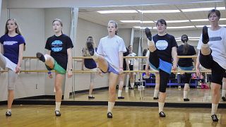 Irish dancers practice during their class