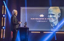 Alesz Bjaljacki belarusz aktivista, az egyik idei díjazott (2020-as felvétel)