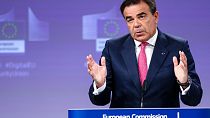 European Commission vice-president Margaritis Schinas gives a press conference onthe Cyber-resilience act at the EU headquarters in Brussels, on September 15, 2022.