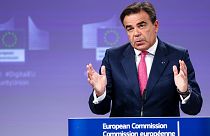 European Commission vice-president Margaritis Schinas gives a press conference onthe Cyber-resilience act at the EU headquarters in Brussels, on September 15, 2022.