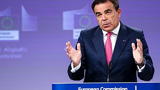 European Commission vice-president Margaritis Schinas gives a press conference onthe Cyber-resilience act at the EU headquarters in Brussels, on September 15, 2022.