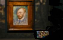 Dutch painter Vincent van Gogh's self-portrait in oil on canvas (1889) is seen on a camera's viewfinder as it's filmed  in Rome, Italy, Friday, Oct. 7, 2022.