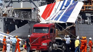 Cette photo d'archive prise le 14 juin 2009 montre l'empennage de l'avion A330 d'Air France retrouvé dans l'océan Atlantique.