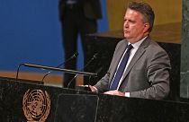 L'Ambassadeur ukrainien Sergiy Kyslytsya à la tribune des Nations unies