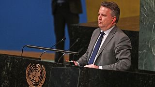 L'Ambassadeur ukrainien Sergiy Kyslytsya à la tribune des Nations unies