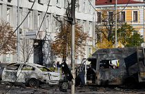 Destruição causada pelos mísseis, que atingiram dez cidades ucranianas