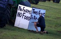 Farmers gathered with their tractors to protest on Thursday.