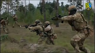 Hadgyakorlaton résztvevő ukrán katonák a belarusz határ közelében