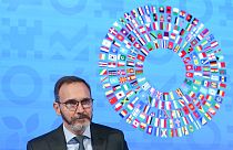 Le chef économiste du FMI, Pierre-Olivier Gourinchas, lors d'une conférence de presse au siège du FMI, à Washington, mardi 11 octobre 2022.