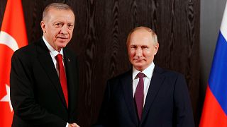 الرئيسان الروسي فلاديمير بوتين والتركي رجب طيب إردوغان خلال لقاء بينهما في أوزبكستان في أيلول/سبتمبر الماضي