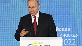 Russian President Vladimir Putin addresses the plenary session of the 5th Russian Energy Week International Forum in Moscow, Russia