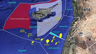 Χάρτης με τις ΑΟΖ της ευρύτερης περιοχής και την υπό διαμάχη περιοχή μεταξύ Λιβάνου και Ισραήλ