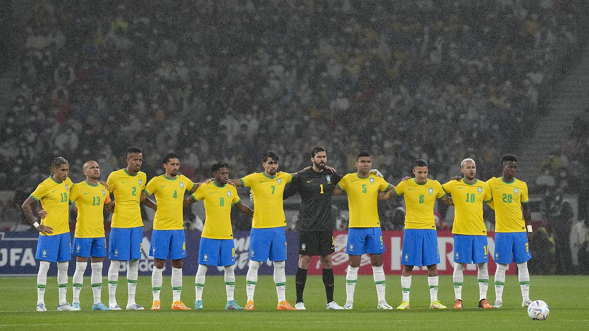 Brazilian soccer team celebrating victories in the world cup