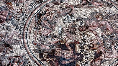 A mosaic floor dating to the Roman era in the city of al-Rastan in Syria's west-central province of Homs.