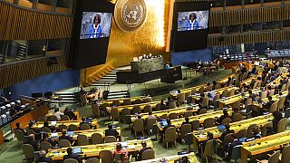 Linda Thomas-Greenfield, az Egyesült Államok ENSZ-nagykövete beszédet mond az ENSZ-közgyűlésen