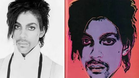 The original Lynn Goldsmith photograph of Prince and Andy Warhol's portrait of the musician