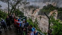Iguazu Falls records unusually high water flow, tourists bridge closes