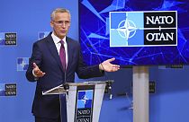 NATO Secretary General Jens Stoltenberg speaks during a media conference after a meeting of NATO defense ministers at NATO headquarters in Brussels, Oct. 13, 2022.