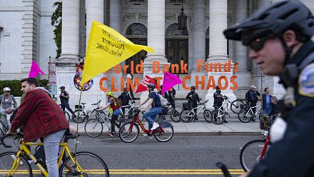 Climate activists hold bicycle protest against IMF and World Bank meetings
