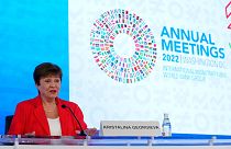 International Monetary Fund Managing Director Kristalina Georgieva speaks at a news conference annual meeting of the IMF and the World Bank Group, Washington, Oct. 13, 2022.