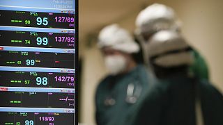 medical personnel working a sub intensive care unit of the Tor Vergata Hospital in Rome, February 2022